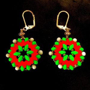 Handmade Neon psychedelic beaded earrings. Stand out under black light.